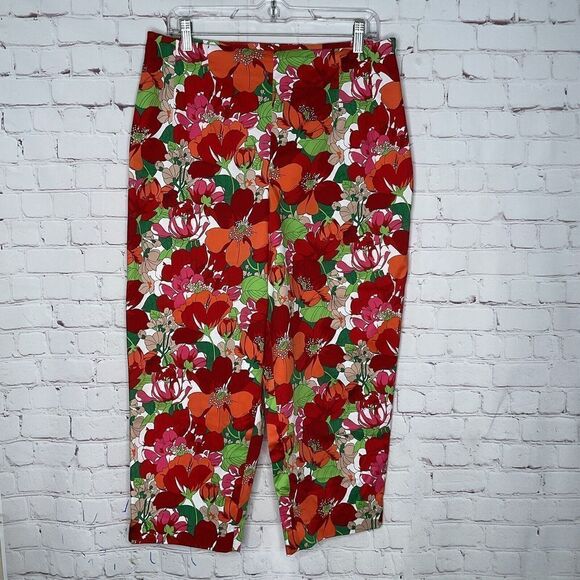 KATHY IRELAND women’s Highwaisted CAPRI PANTS SIZE 16 RED Retro fashion floral‎ - Picture 3 of 7